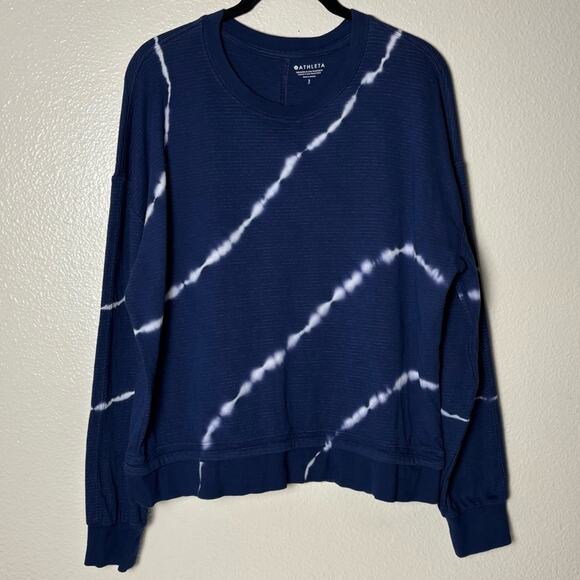 Athleta Sundown Tie-dye Sweatshirt II Women's size Small Eclipse Blue Navy/White - Picture 5 of 16